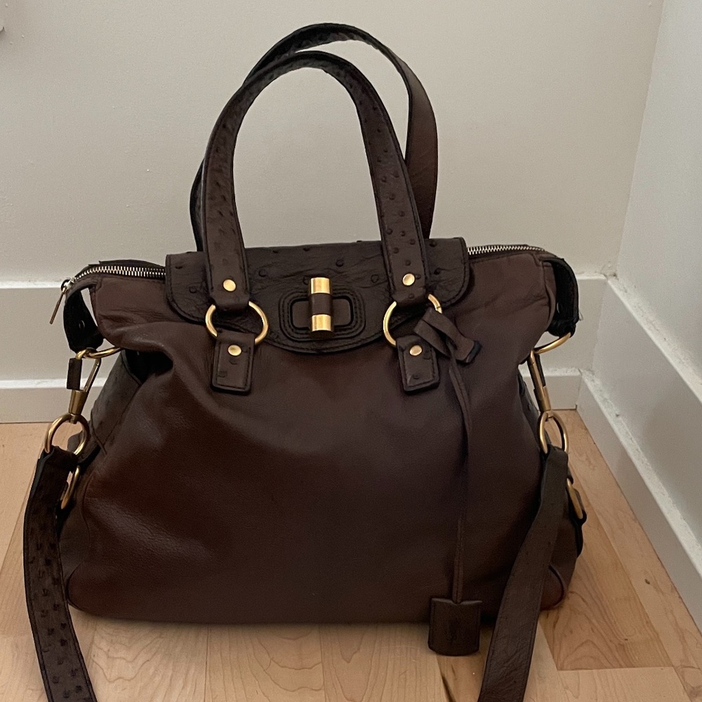 Authentic Yves Saint Laurent Brown Leather Muse Messenger Bag/Satchel OS